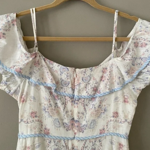 BCBG MAX AZRIA | Hi/Low Off Shoulder Floral Linen MIDI | M - Picture 5 of 6